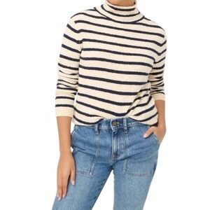 J.Crew Cozy Rollneck Cream & Navy Striped Pullover Sweater - XS